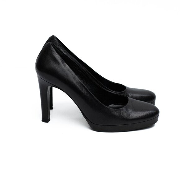 Via Spiga Platform Heels Women’s 6 Black Leather Pumps Made in Italy Career Goth - Picture 3 of 11